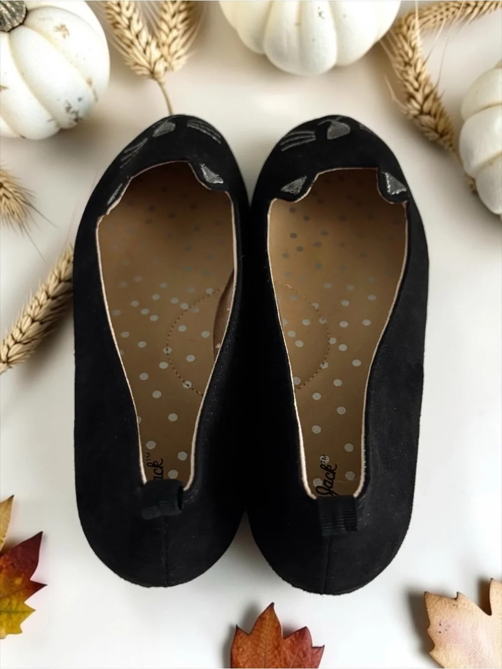 Cat & Jack Big Girls Size 4 Black Cat Face Flats EUC